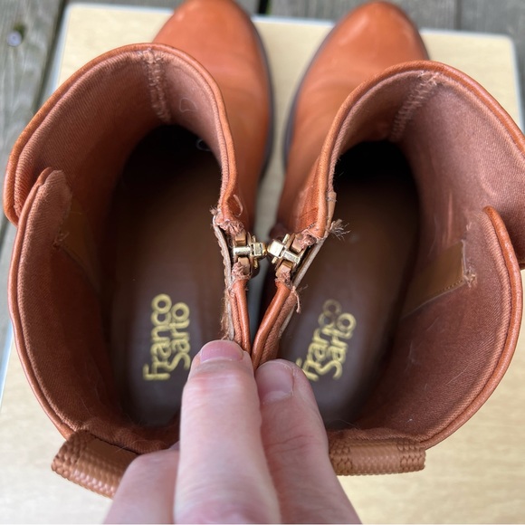 Franco Sarto Wm’s Bealy Cognac Leather Ankle Boots Sz 7.5 - Picture 10 of 13